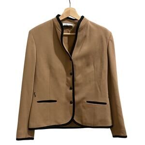 Vintage 60s Butte Blazer Jacket Womens XL Tan With BlackTrim Knit Office Career